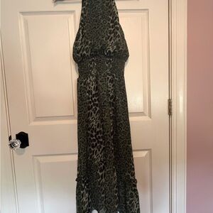 Elan Olive Leopard Halter Maxi Dress